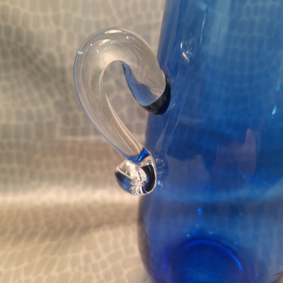 Gorgeous Vintage Hand Blown Glass Cobalt Blue Decorative Pitcher ~ Japan - Picture 5 of 9